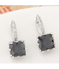 Graceful Square Cubic Zirconia Inlaid Fashion Earrings - Gray