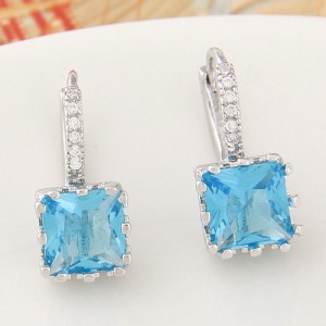 Graceful Square Cubic Zirconia Inlaid Fashion Earrings - Blue