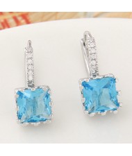 Graceful Square Cubic Zirconia Inlaid Fashion Earrings - Blue