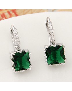 Graceful Square Cubic Zirconia Inlaid Fashion Earrings - Green