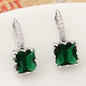 Graceful Square Cubic Zirconia Inlaid Fashion Earrings - Green