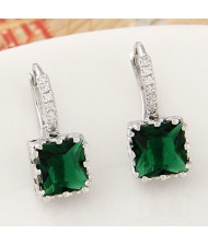 Graceful Square Cubic Zirconia Inlaid Fashion Earrings - Green