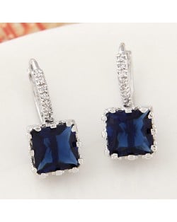 Graceful Square Cubic Zirconia Inlaid Fashion Earrings - Ink Blue