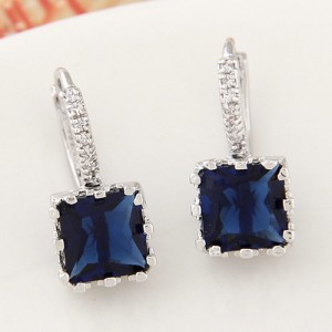 Graceful Square Cubic Zirconia Inlaid Fashion Earrings - Ink Blue