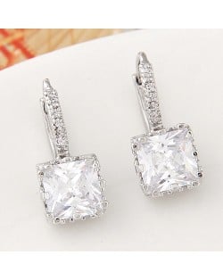 Graceful Square Cubic Zirconia Inlaid Fashion Earrings - Transparent