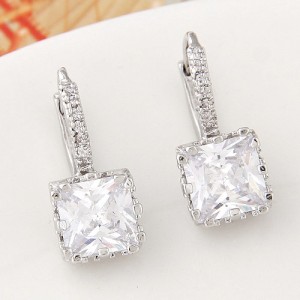Graceful Square Cubic Zirconia Inlaid Fashion Earrings - Transparent
