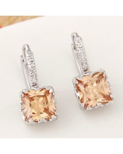 Graceful Square Cubic Zirconia Inlaid Fashion Earrings - Champagne