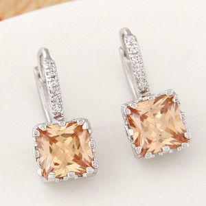 Graceful Square Cubic Zirconia Inlaid Fashion Earrings - Champagne