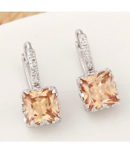 Graceful Square Cubic Zirconia Inlaid Fashion Earrings - Champagne