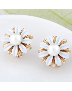 Korean Fashion Sweet Sunflower Ear Studs - White