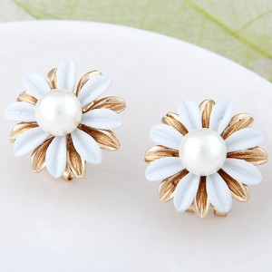 Korean Fashion Sweet Sunflower Ear Studs - White