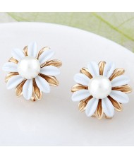 Korean Fashion Sweet Sunflower Ear Studs - White