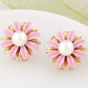 Korean Fashion Sweet Sunflower Ear Studs - Pink