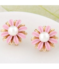 Korean Fashion Sweet Sunflower Ear Studs - Pink