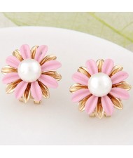 Korean Fashion Sweet Sunflower Ear Studs - Pink