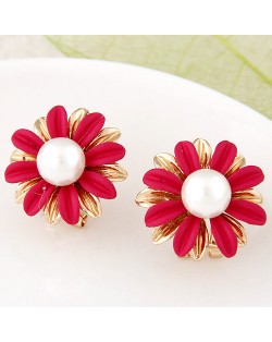 Korean Fashion Sweet Sunflower Ear Studs - Rose