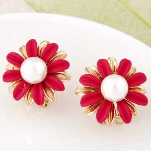 Korean Fashion Sweet Sunflower Ear Studs - Rose