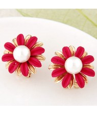 Korean Fashion Sweet Sunflower Ear Studs - Rose