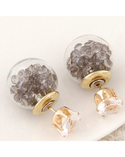Crystal Pellets Inlaid Shining Ball Fashion Ear Studs - Gray