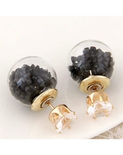 Crystal Pellets Inlaid Shining Ball Fashion Ear Studs - Black