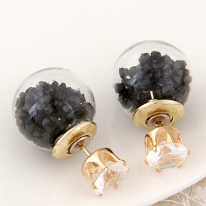 Crystal Pellets Inlaid Shining Ball Fashion Ear Studs - Black