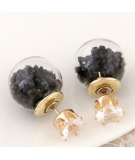 Crystal Pellets Inlaid Shining Ball Fashion Ear Studs - Black