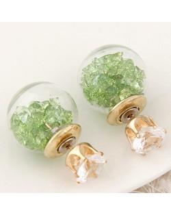 Crystal Pellets Inlaid Shining Ball Fashion Ear Studs - Green