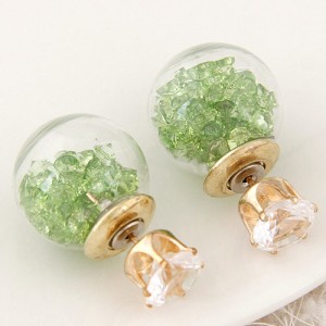 Crystal Pellets Inlaid Shining Ball Fashion Ear Studs - Green
