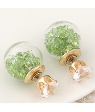 Crystal Pellets Inlaid Shining Ball Fashion Ear Studs - Green