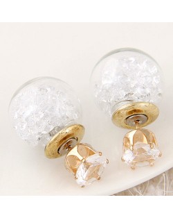 Crystal Pellets Inlaid Shining Ball Fashion Ear Studs - White