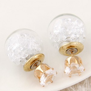 Crystal Pellets Inlaid Shining Ball Fashion Ear Studs - White