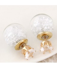 Crystal Pellets Inlaid Shining Ball Fashion Ear Studs - White