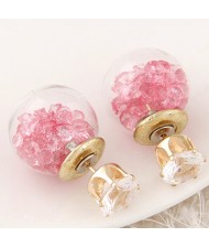 Crystal Pellets Inlaid Shining Ball Fashion Ear Studs - Pink