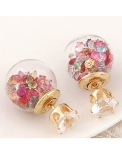 Crystal Pellets Inlaid Shining Ball Fashion Ear Studs - Multicolor