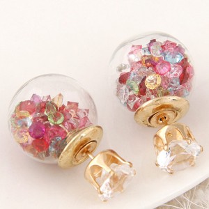 Crystal Pellets Inlaid Shining Ball Fashion Ear Studs - Multicolor