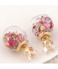Crystal Pellets Inlaid Shining Ball Fashion Ear Studs - Multicolor