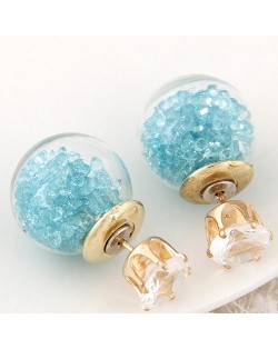 Crystal Pellets Inlaid Shining Ball Fashion Ear Studs - Sky Blue