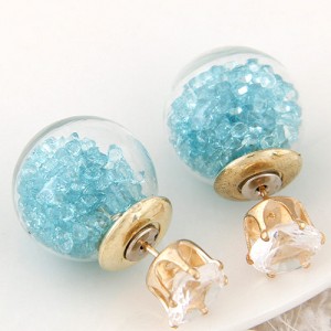 Crystal Pellets Inlaid Shining Ball Fashion Ear Studs - Sky Blue