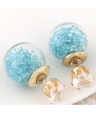 Crystal Pellets Inlaid Shining Ball Fashion Ear Studs - Sky Blue