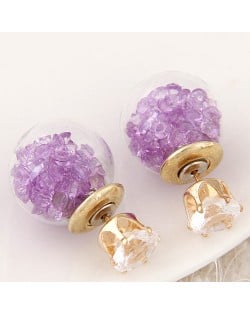 Crystal Pellets Inlaid Shining Ball Fashion Ear Studs - Violet