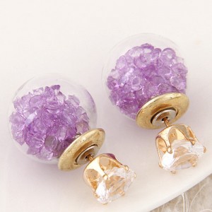 Crystal Pellets Inlaid Shining Ball Fashion Ear Studs - Violet