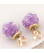 Crystal Pellets Inlaid Shining Ball Fashion Ear Studs - Violet