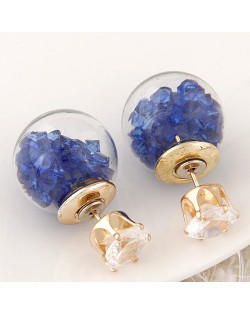 Crystal Pellets Inlaid Shining Ball Fashion Ear Studs - Royal Blue