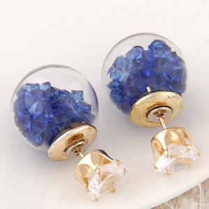Crystal Pellets Inlaid Shining Ball Fashion Ear Studs - Royal Blue