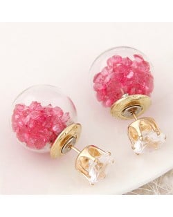 Crystal Pellets Inlaid Shining Ball Fashion Ear Studs - Rose
