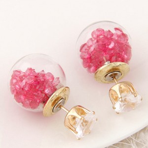 Crystal Pellets Inlaid Shining Ball Fashion Ear Studs - Rose