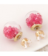 Crystal Pellets Inlaid Shining Ball Fashion Ear Studs - Rose