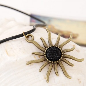 Exaggerating Sunflower Pendant Wax Rope Fashion Necklace - Vintage Copper