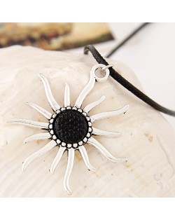 Exaggerating Sunflower Pendant Wax Rope Fashion Necklace - Silver