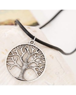 Hollow Tree of Life Pendant Wax Rope Statement Fashion Necklace
